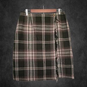 Vintage wool brown fringe wrap tartan Skirt